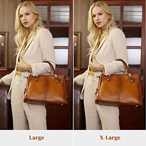 Kattee Women's Genuine Leather Purses and Handbags, Satchel Tote Shoulder Bag (Brown)