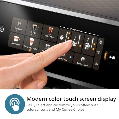 PHILIPS 3300 Series Fully Automatic Espresso Machine - LatteGo Milk System, 5 Coffee Varieties, Intuitive Touch Display, SilentBrew, 100% Ceramic Grinder, AquaClean Filter, Glossy Black (EP3341/50)
