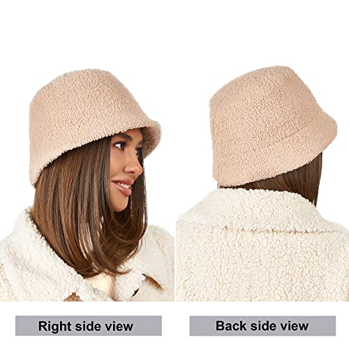 Brown Fuzzy Bucket Hat for Women - Winter Faux Fur Bucket Hat - Fluffy Sherpa Bucket Hats for Women