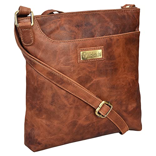 VALENCHI Women's Genuine Leather Crossbody Handbag - Shoulder Bag S Handmade (brown oily hunter)