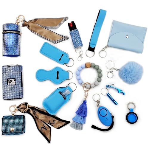 BATUMEYE Gift Set for Woman with Bottle Opener, Card Holder, Wristlet Strap, Whistle, Travel Bottle Holder(Bag Blue)