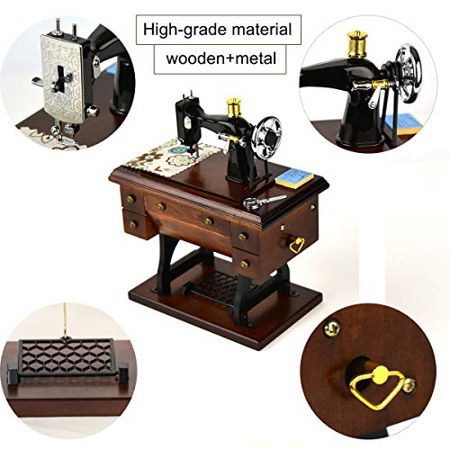 Sewing Machine Music Box Gift, Wooden Mini Musical Box Birthday for Wife Grandma Mom Friend Wind Up Mechanical Melody Fur Elise