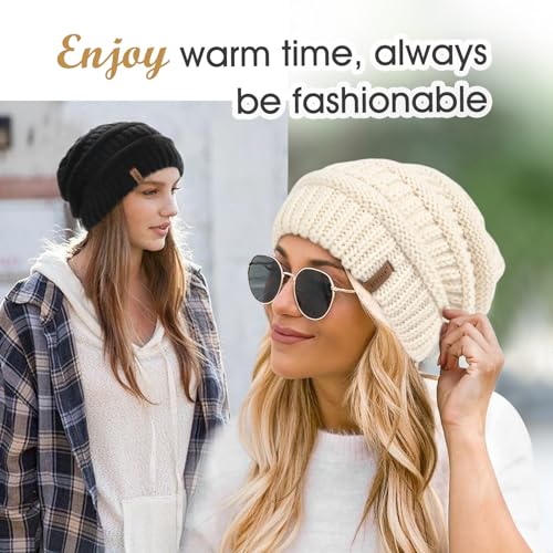 FURTALK Winter Hats for Women Fleece Lined Knit Beanie Hats Slouchy Warm Beanies Ski Skull Cap Black