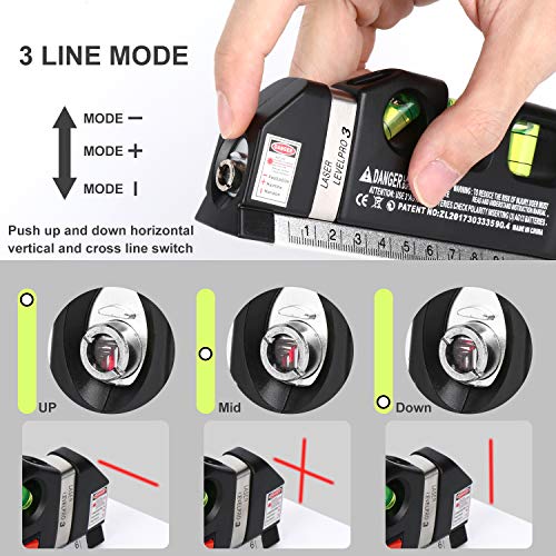 AikTryee Laser Level, Multipurpose Line Tool with 8ft/2.5M Rulers, Standard Cross Line Laser Leveler for Picture Hanging, Cabinets, Tile Walls