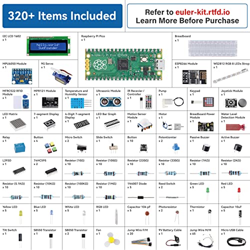 SunFounder Raspberry Pi Pico Ultimate Starter Kit with Detailed Online Tutorials, 320+ Items, 113 Projects, MicroPython, Piper Make and C/C++ (Compatible with Arduino IDE)