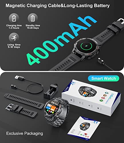 Military Smart Watch for Men(Answer/Dial Calls),100 Sports Modes, 5ATM Waterproof Fitness Watch with Heart Rate/SpO2/Blood Pressure for Android and iOS,1.39''HD DIY Screen Smart Watch