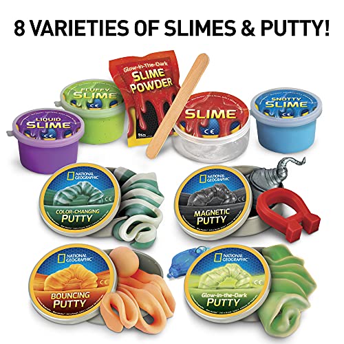 NATIONAL GEOGRAPHIC Mega Slime & Putty Lab Kit - 4 Slimes & 4 Putties Including Magnetic, For Boys & Girls, Sensory Toy & Science Kit (Amazon Exclusive)