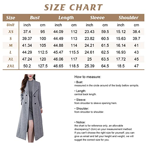 chouyatou Women's Chic Shawl Collar Work Double Breasted Maxi Long Wool Pea Coat (Large, Grey)