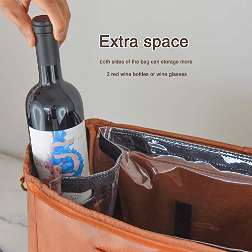 Freshore® 6 Wine Bottles Carrier Leather Bag - Insulated Cooler Travel Tote - Premium Large Portable Bottle Carrying, Waterproof Full Padding Wine Lovers Protection, Grey Brown