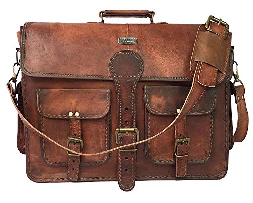 cuero Leather Messenger Bag for Men, 18 Inch Laptop Bag, Crossbody Bag Men, Vintage Handmade Leather Satchel Bag Men, Full Grain Business Briefcase Shoulder Bag for Office/Work/Travel - Dark Brown