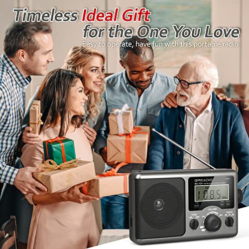 Greadio Portable Shortwave Radio with Best Reception,AM FM Transistor,LCD Display,Time Setting,Battery Operated by 4 D Cell Batteries or AC Power,Big Speaker,Earphone Jack for Gift,Elder,Home