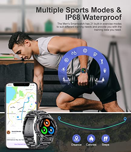 Military Smart Watch for Men(Answer/Dial Calls),100 Sports Modes, 5ATM Waterproof Fitness Watch with Heart Rate/SpO2/Blood Pressure for Android and iOS,1.39''HD DIY Screen Smart Watch