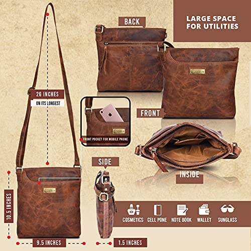 VALENCHI Women's Genuine Leather Crossbody Handbag - Shoulder Bag S Handmade (brown oily hunter)