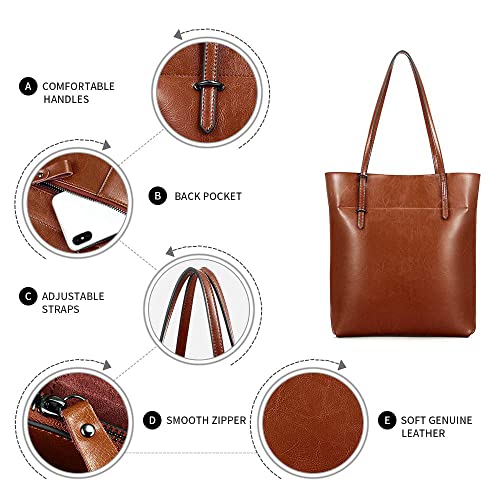 Kattee Vintage Genuine Leather Tote Shoulder Handbag for Woman with Adjustable Handles (Brown)