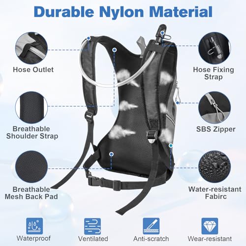 Zacro Hydration Backpack, Lightweight Hiking Backpack with 2L TPU Water Bladder, Water Backpack for Running Hiking Biking Climbing and Motorcycle, Upgraded Leak Proof Hydration Pack for Men & Women