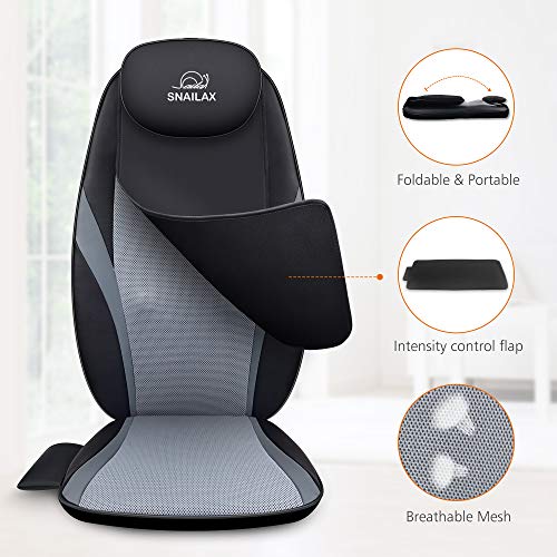 Snailax Back Massager with Soothing Heat, Electric Deep Tissue Shiatsu Kneading Back Massage Chair Pad,Vibration Seat Cushion Chair Massager, Home Office Chair Use, Gift