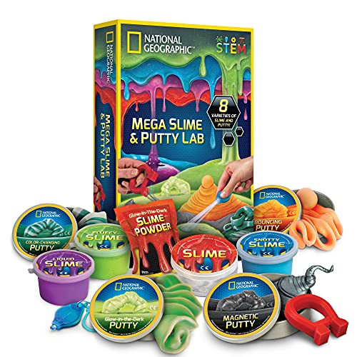 NATIONAL GEOGRAPHIC Mega Slime & Putty Lab Kit - 4 Slimes & 4 Putties Including Magnetic, For Boys & Girls, Sensory Toy & Science Kit (Amazon Exclusive)