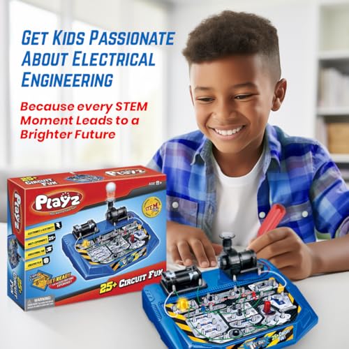 Playz Electrical Circuit Board Engineering Kit for Kids with 25+ STEM Projects Teaching Electricity, Voltage, Currents, Resistance, & Magnetic Science | Gift for Children Age 8, 9, 10, 11, 12, 13+