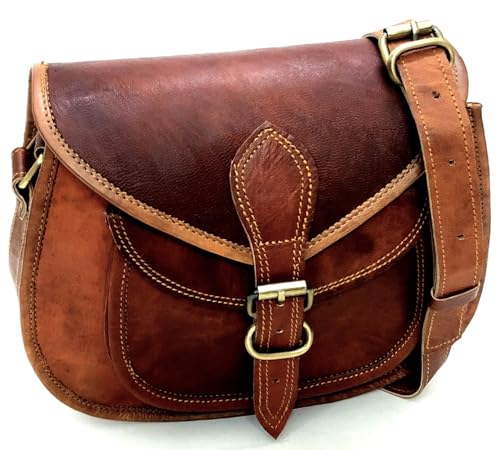 Firu-Handmade Women Vintage Style Genuine Leather Crossbody Shoulder Bag Satchel ladies Purse Saddle Bag Crossover Bags for Women Travel