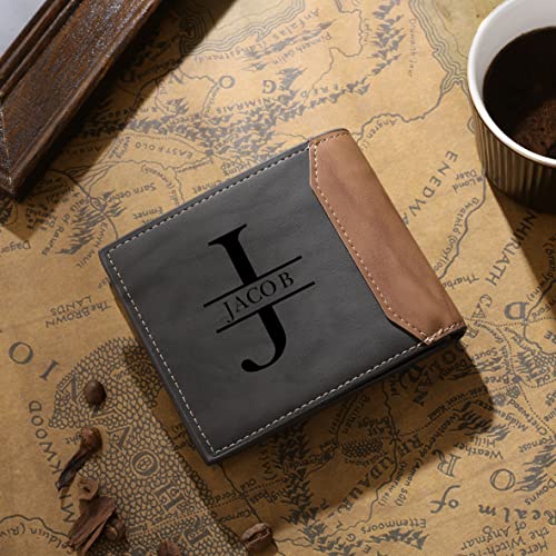 REMFACIO Custom Wallets for Men Personalized Mens Wallets Customized Leather Wallet with Photo Engraved Wallets for Dad Husband Boyfriend (Style 1)