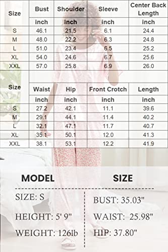 Ekouaer Womens Silk Satin Pajamas Two Piece Outfits for Women Short Sleeve Sleepwear Long Silk Pant Loungewear Soft Pjs Set Pink Leopard L