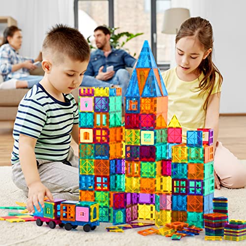 Anbalulu Magnetic Tiles, 100PCS Magnetic Blocks for Kids, Magnet Building Set with 2 Cars, Construction Building Set,STEM Sensory Educational Toys Gift for Toddlers Kids 3 4 5 6 7 8 9 Year Old