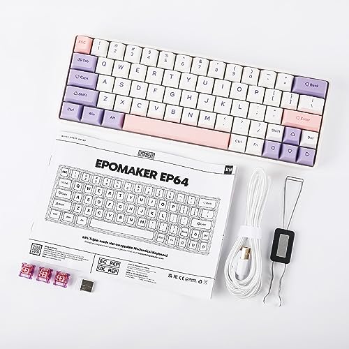 EPOMAKER EP64 60% Mechanical Keyboard, Wireless Gaming Keyboard, 2.4GHz/Bluetooth 5.0/USB-C Custom Keyboard, Hot Swappable, NKRO, Programmable wtih Dye-sub PBT Keycap for Mac/Win (Flamingo Switch)