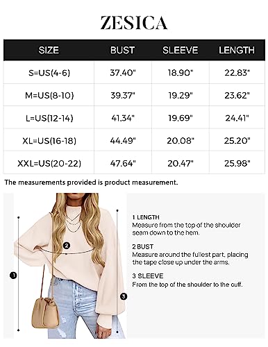 ZESICA Women's 2024 Casual Turtleneck Long Lantern Sleeve Oversized Ribbed Knit Pullover Sweater Jumper Top,Beige,Medium