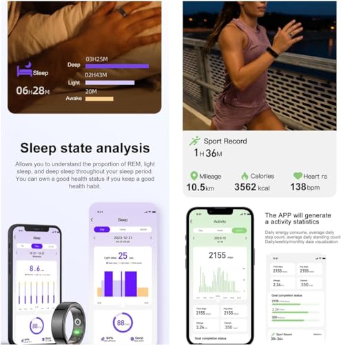 QAMEZOX Smart Rings for Men, Fitness Trackers Ring for Women Sleep Tracking Ring Wearable Heart Rate Blood Oxygen IP68 Waterproof, Compatible with Android & iOS,Black,US 8