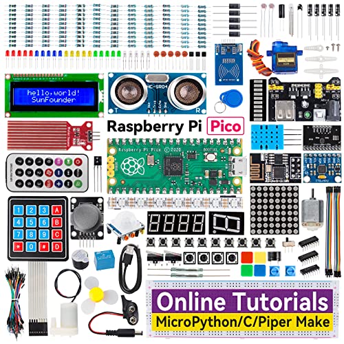 SunFounder Raspberry Pi Pico Ultimate Starter Kit with Detailed Online Tutorials, 320+ Items, 113 Projects, MicroPython, Piper Make and C/C++ (Compatible with Arduino IDE)