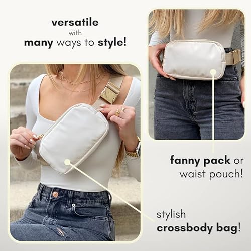 Boutique Belt Bag | Crossbody Fanny Pack for Women Fashionable Cute Mini Everywhere Bum Hip Waist Small Fashion Travel Chest Gold Accessories Adjustable Extended Strap Cream