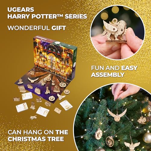 UGEARS Harry Potter Advent Calendar 2023 - Christmas Countdown Fidget Advent Calendar with 24 Fidget Model Wooden Models to Build for Adults - Christmas Advent Calendar with Christmas Tree Decorations