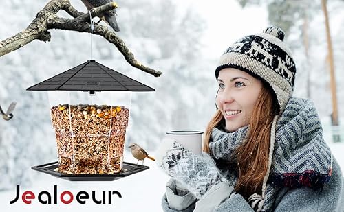 Jealoeur Bird Feeders for Outdoors Hanging Bird Feeder Wild Bird Seed, Black