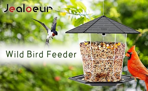 Jealoeur Bird Feeders for Outdoors Hanging Bird Feeder Wild Bird Seed, Black