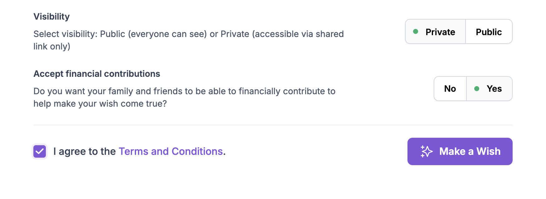 Step 3: Set Visibility and Accept Financial Contributions