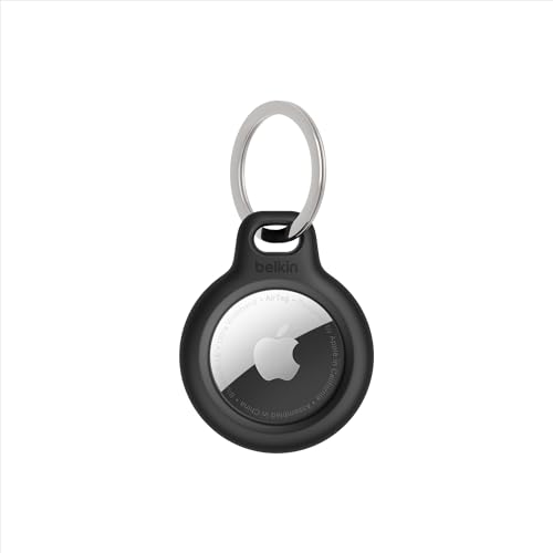 Belkin Apple AirTag Secure Holder with Key Ring - Durable, Scratch-Resistant Case with Open Face & Raised Edges - Protective AirTag Keychain Accessory for Keys, Pets, Luggage, & More - Black