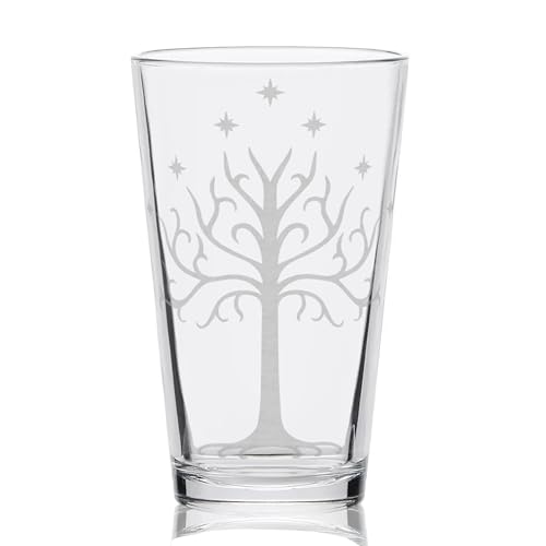 WHITE TREE OF GONDOR Engraved 16oz Pint Glass | Inspired by Tolkien LOTR and Middle Earth | Great Christmas Gift Idea | Unique Elvish Hobbit Wizard Fantasy Decor!