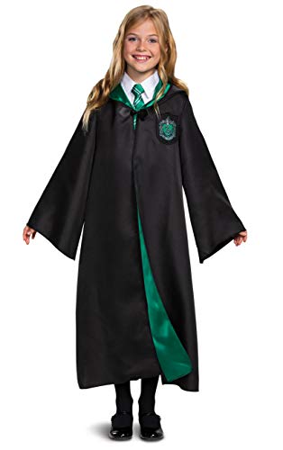 Disguise Harry Potter Slytherin Robe Deluxe Children's Costume Accessory, Black & Green, Kids Size Medium (7-8)