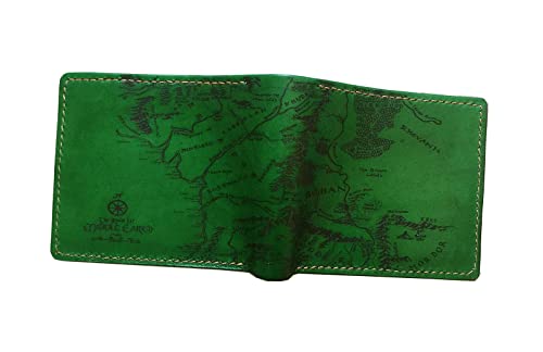 Unik4art - Vintage map genuine leather men wallet, middle earth LOTR map bifold anniversary leather gift for him