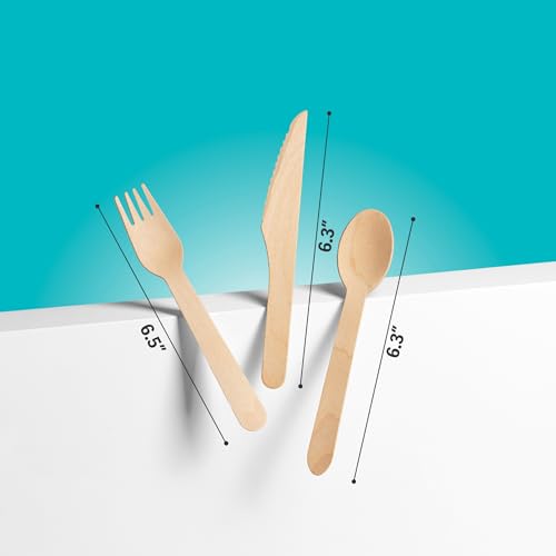 EarthClusive Disposable Wooden Cutlery Set - 300 pcs (150 Forks 100 Spoons 50 Knives) Compostable Utensils Set with Plastic-Free Packaging. Splinter-Free Compostable Cutlery Set for Parties & More