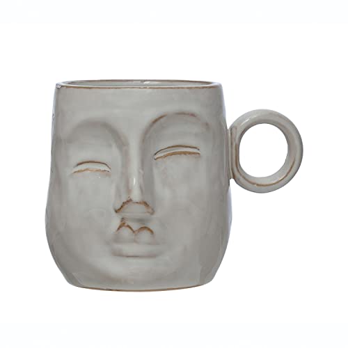 Bloomingville Stoneware Face, Reactive Glaze, Cream Color Mug, 1 Count (Pack of 1), White