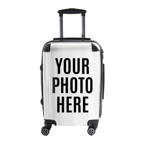 LIVE x MAINTAIN Personalized Luggage Your Photo Image logo or design TSA Lock with 4 Spinner Wheels Hard Case Custom Suitcase (Checked-Medium 26-Inch)