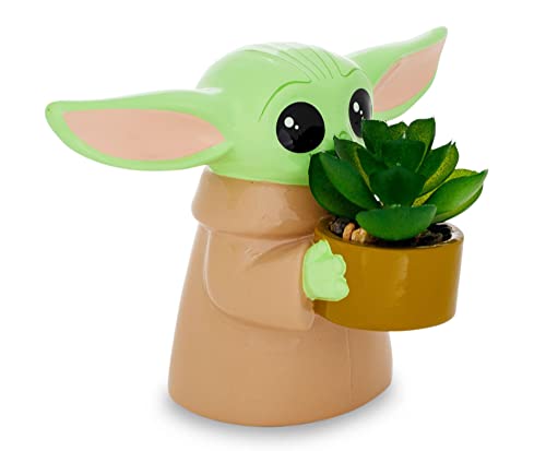 Silver Buffalo Star Wars: The Mandalorian Baby Yoda The Child Grogu 4-Inch Ceramic Mini Planter with Artificial Succulent