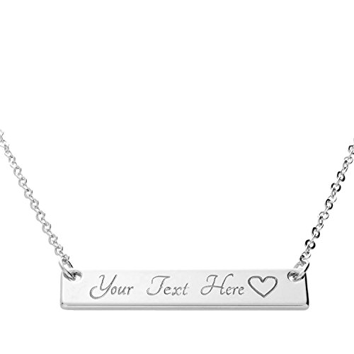 LONAGO Personalized Bar Necklace Engraved Name Bar Pendant Necklace