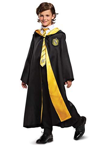 Disguise Harry Potter Hufflepuff Robe Deluxe Children's Costume Accessory, Black & Yellow, Kids Size Large (10-12)