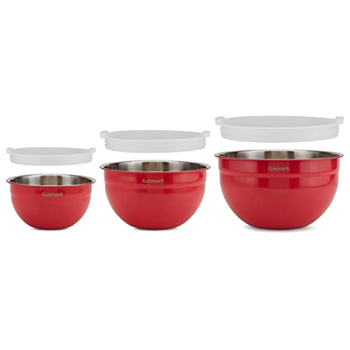 Cuisinart CTG-00-SMB Stainless Steel Mixing Bowls with Lids, Set of 3, Red