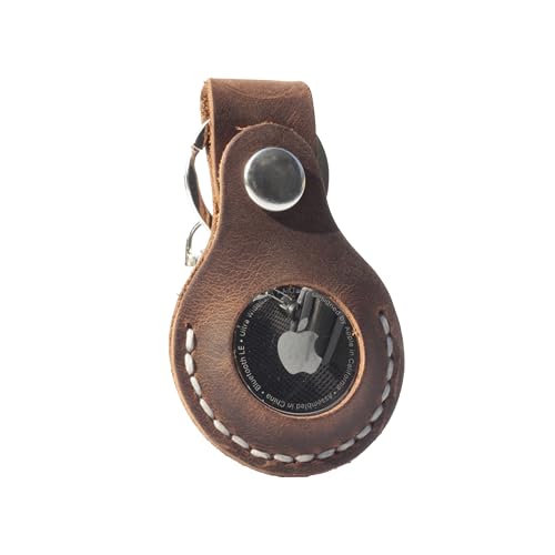 Leather Airtag Case Keychain, Portable Handmade Genuine Leather Airtag Holder (Tan)