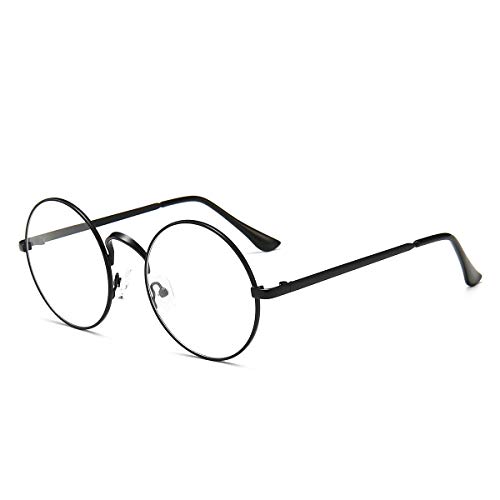 Dollger Retro Round Glasses glasses Circle Clear Lens Non-Prescription Glasses for Men Women Fashion Metal wire Frame Black