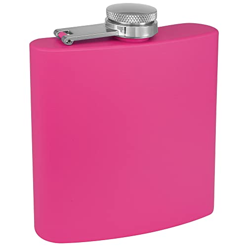 6 oz Stainless Steel Hip Flask with Funnel for Men & Women, Powder Coated Flask Gift Sets for Groomsmen, Bridesmaids, Wedding Party Whiskey Flask for Liquor, by Clear Water Home Goods, Matte Pink