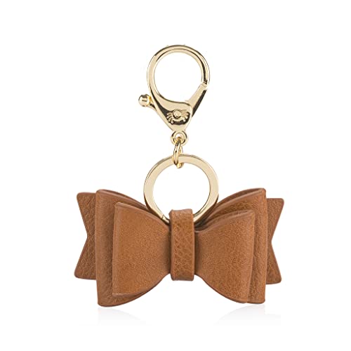 Itzy Ritzy Boss Bow; Bow Charm with Clasp Can Clip to a Diaper Bag, Purse, Keychain or Wallet; Cognac